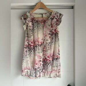 Pink and Purple Ruffled Cap Sleeve Blouse